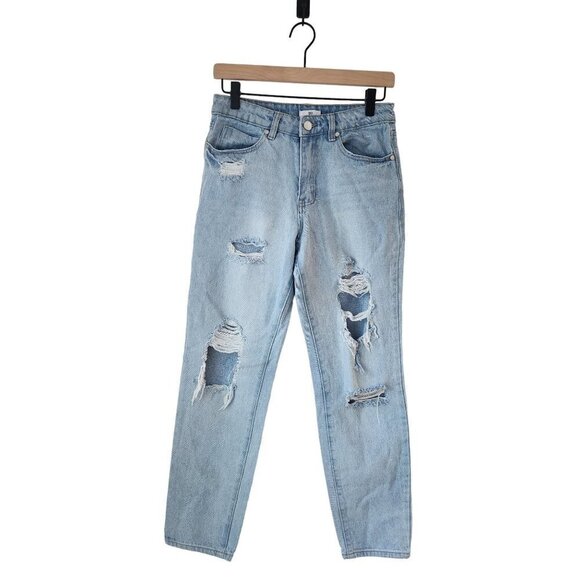 BP. Light Wash High Rise Distressed Denim Mom Jeans Women's 26 - Picture 1 of 7